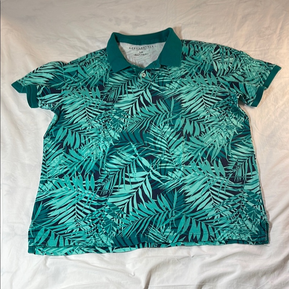 Aeropostale Teal Leaf Pattern Polo